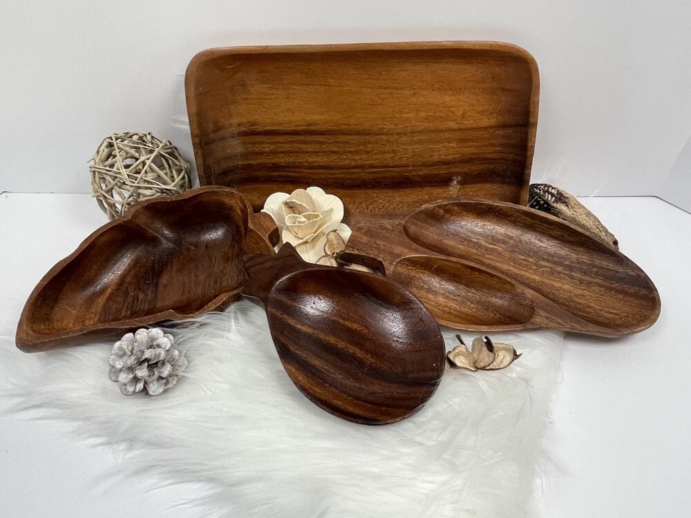 Lot of Vintage Monkey Pod Wood Serving Pieces